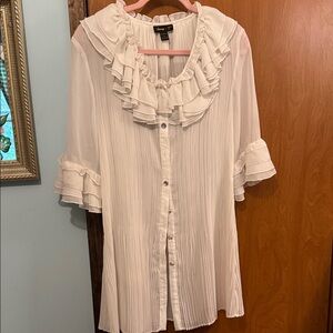 Cream Ruffled Boutique Dress with Rhinestone buttoned front